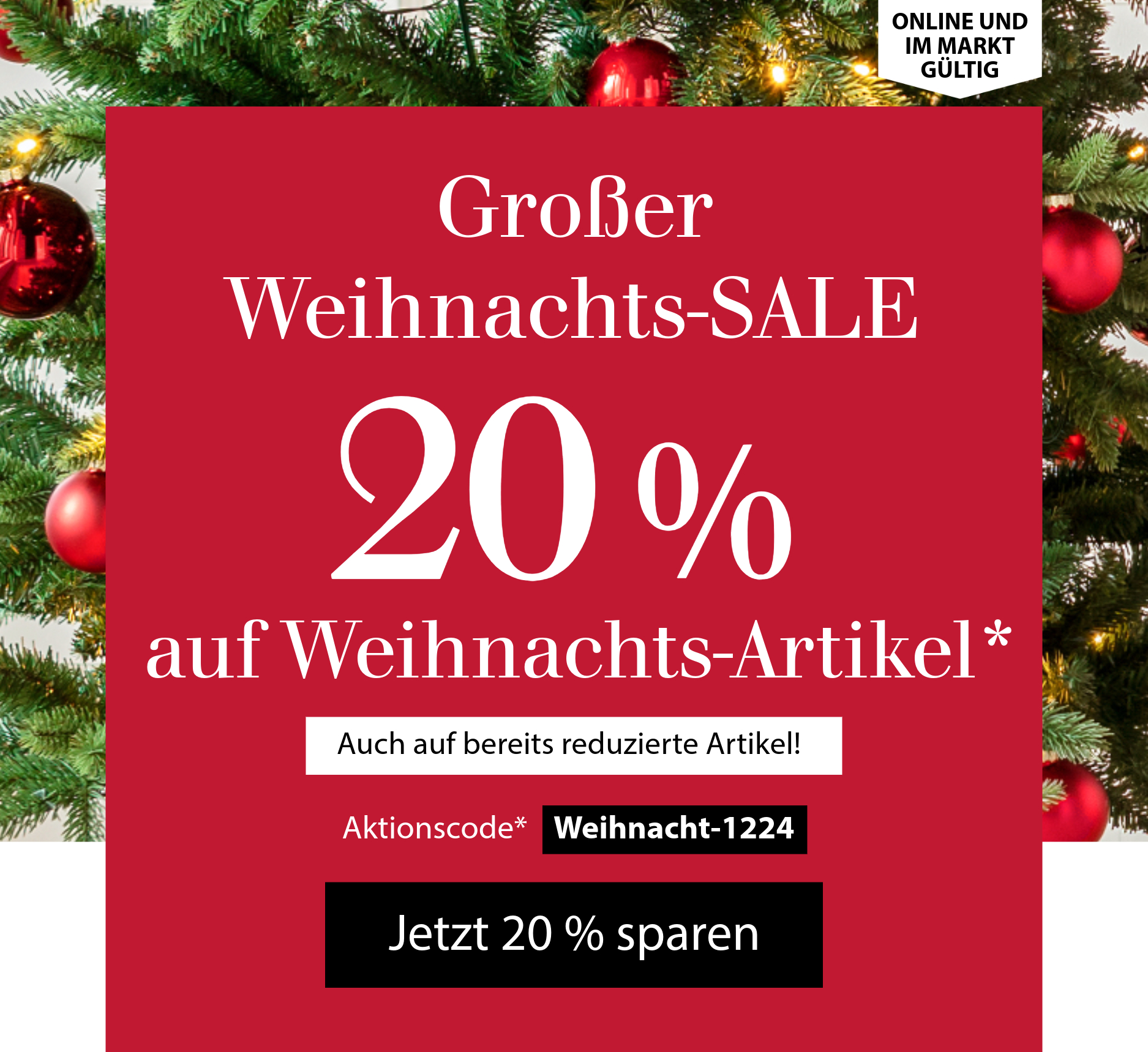 Großer Weihnachts-Sale - 20 % auf Weihnachts-Artikel