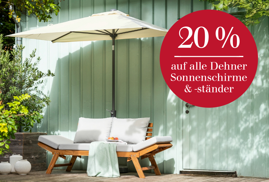 20 % Rabatt auf alle Dehner Sonnenschirme & -ständer