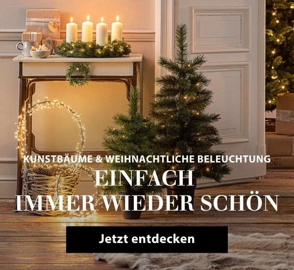 Künstliche Weihnachtsbäume und Weihnachtsbeleuchtung
