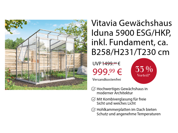 Vitavia Gewächshaus Iduna 5900 ESG/HKP, inkl. Fundament